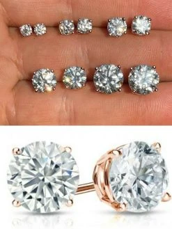 Real Moissanite Stud Earrings Diamond Tester Size 0.4-8ct 14k Rose Gold Vermeil
