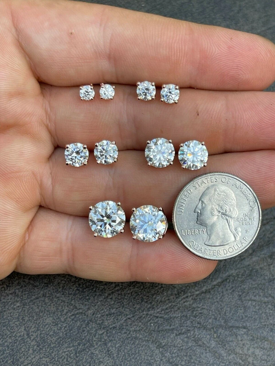Real Moissanite Stud Earrings Diamond Tester Size 0.4-8ct 14k Rose Gold Vermeil 6 Real Moissanite Stud Earrings Diamond Tester Size 0.4-8ct 14k Rose Gold Vermeil - Image 4