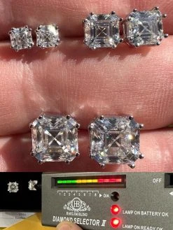 Real Moissanite Stud Earrings Square Asscher Cut 925 Silver Screwbacks 4mm-8mm