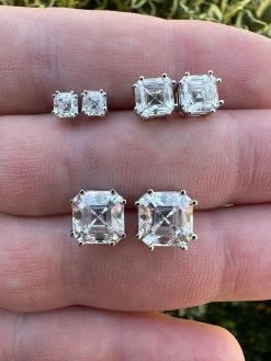 Real Moissanite Stud Earrings Square Asscher Cut 925 Silver Screwbacks 4mm-8mm -Harlem Bling Shop harlembling real moissanite stud earrings square asscher cut 925 silver screwbacks 4mm 8mm 87990.1680292028