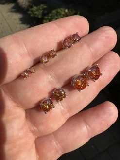 Real Orange Moissanite Screwback Stud Earrings 925 Silver 3-8mm Iced Pass Tester -Harlem Bling Shop harlembling real orange moissanite screwback stud earrings 925 silver 3 8mm iced pass tester 22581.1679340149