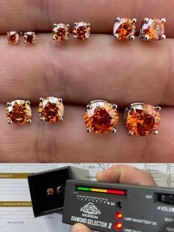 Real Orange Moissanite Screwback Stud Earrings 925 Silver 3-8mm Iced Pass Tester
