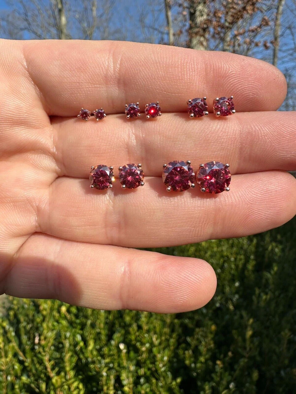 Real Pink Moissanite Stud Earrings 14k Rose Gold 925 Silver Mens Ladies 3-8mm 4 Real Pink Moissanite Stud Earrings 14k Rose Gold 925 Silver Mens Ladies 3-8mm - Image 2