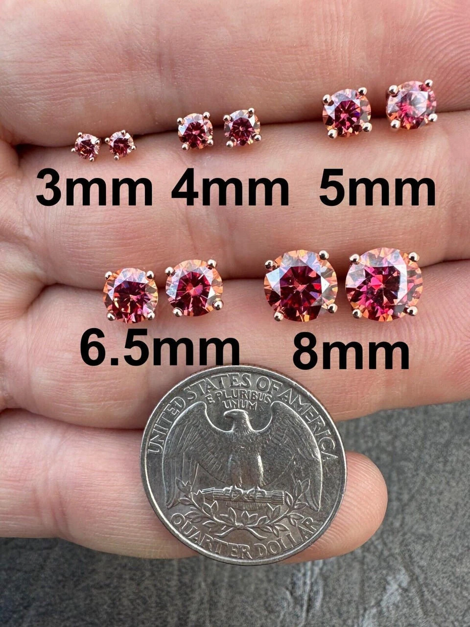 Real Pink Moissanite Stud Earrings 14k Rose Gold 925 Silver Mens Ladies 3-8mm 7 Real Pink Moissanite Stud Earrings 14k Rose Gold 925 Silver Mens Ladies 3-8mm - Image 5