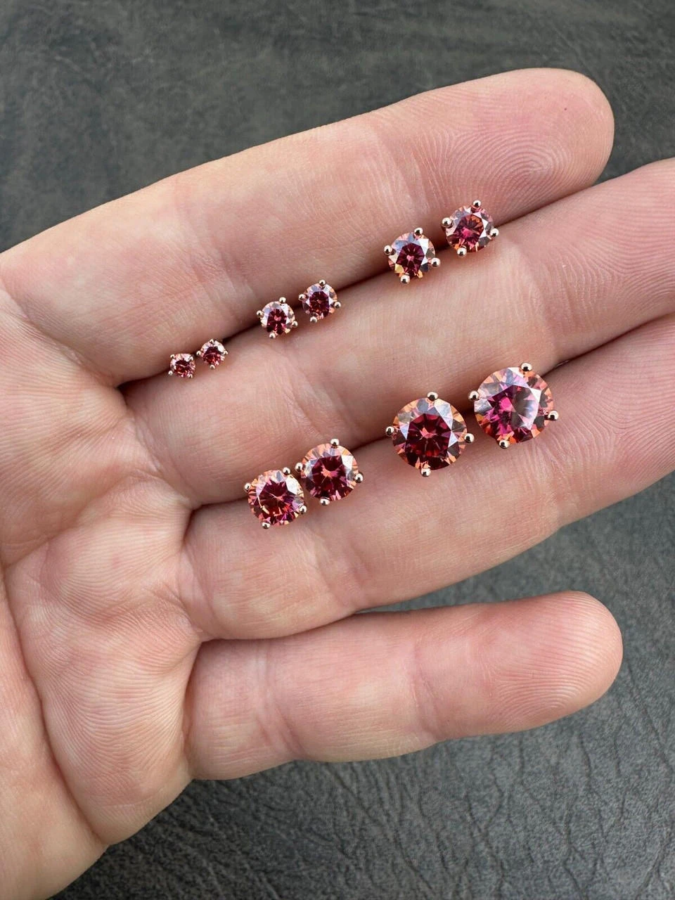 Real Pink Moissanite Stud Earrings 14k Rose Gold 925 Silver Mens Ladies 3-8mm 16 Real Pink Moissanite Stud Earrings 14k Rose Gold 925 Silver Mens Ladies 3-8mm - Image 14