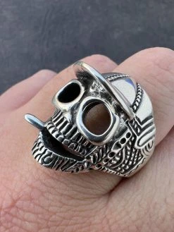 Real Plain Solid 925 Sterling Silver Punk Goth Skull Smoking Cigar/Joint Ring