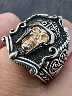 Real Plain Solid 925 Sterling Silver Viking Warrior Draugr Gladiator Skull Ring