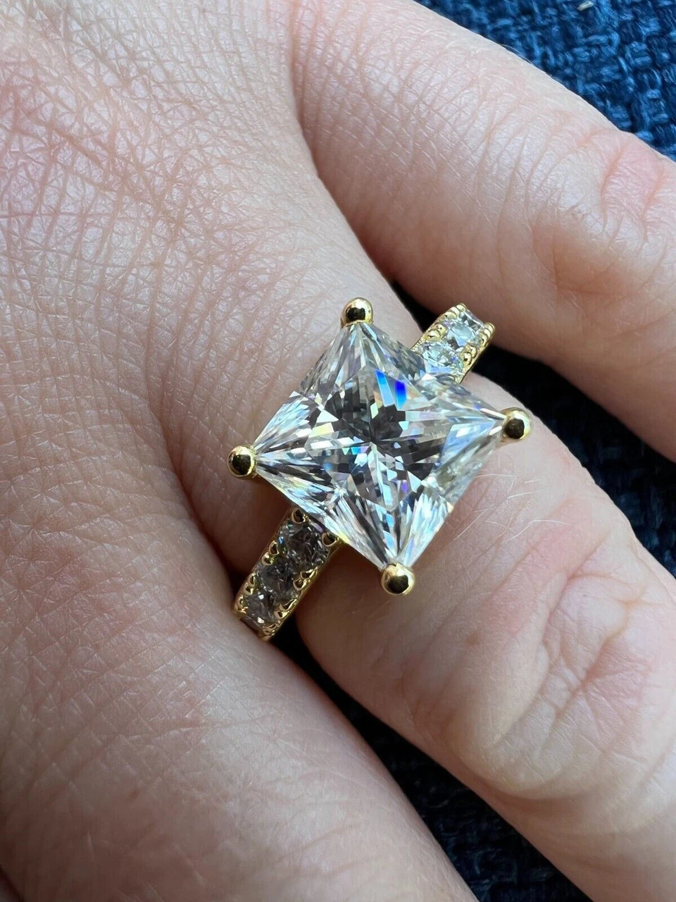 Real Princess Cut MOISSANITE Engagement Promise Ring 14k Gold Plated 925 Silver 4 Real Princess Cut MOISSANITE Engagement Promise Ring 14k Gold Plated 925 Silver - Image 2
