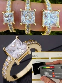 Real Princess Cut MOISSANITE Engagement Promise Ring 14k Gold Plated 925 Silver