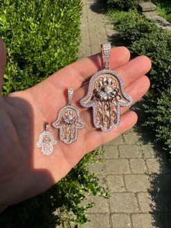 Real Rose Gold & 925 Sterling Silver Hamsa Evil Eye Hand Iced MOISSANITE Pendant 37 Real Rose Gold & 925 Sterling Silver Hamsa Evil Eye Hand Iced MOISSANITE Pendant -Harlem Bling Shop harlembling real rose gold and 925 sterling silver hamsa evil eye hand iced moissanite pendant 01678.1694222385