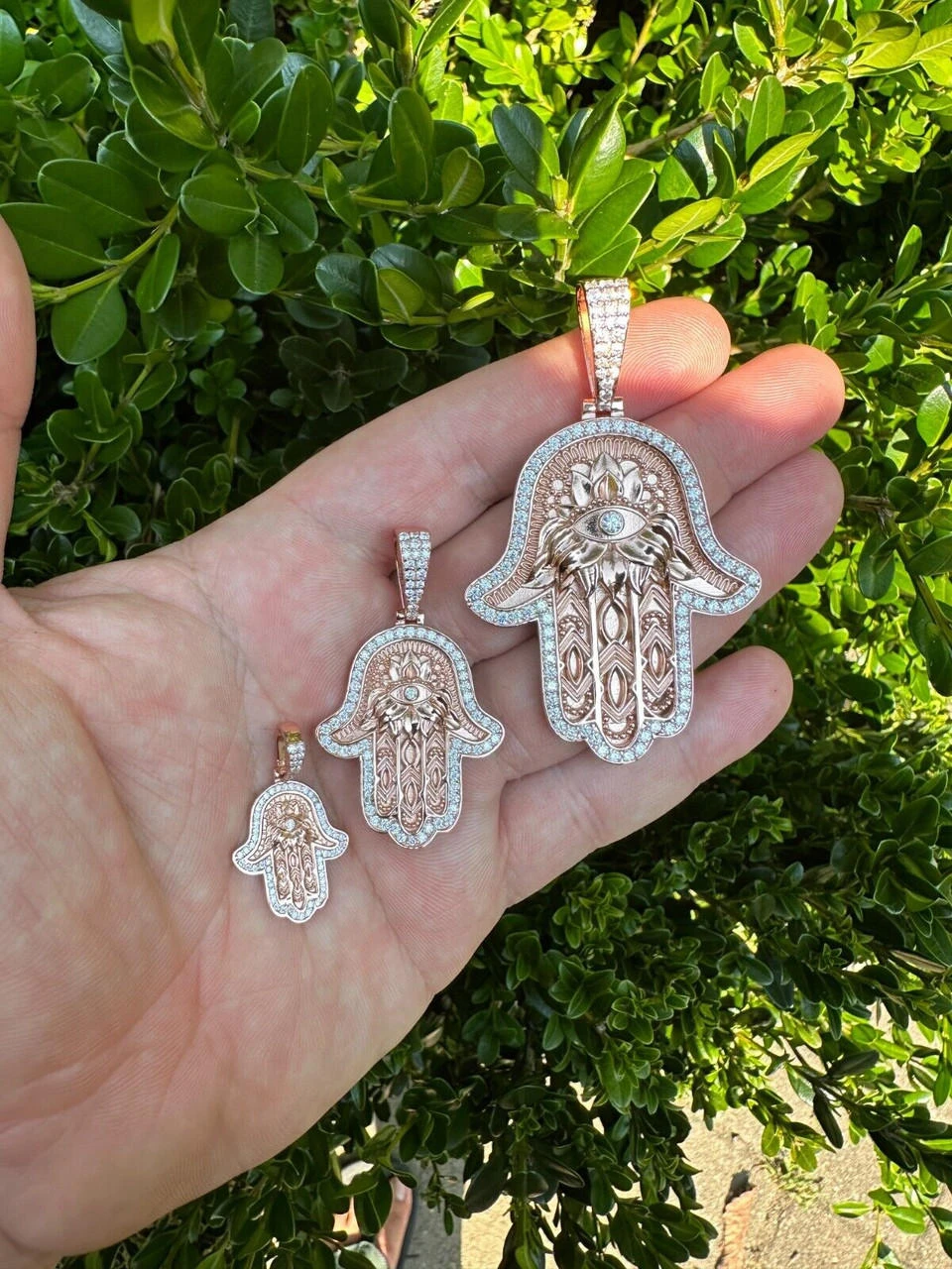 Real Rose Gold & 925 Sterling Silver Hamsa Evil Eye Hand Iced MOISSANITE Pendant 20 Real Rose Gold & 925 Sterling Silver Hamsa Evil Eye Hand Iced MOISSANITE Pendant - Image 18