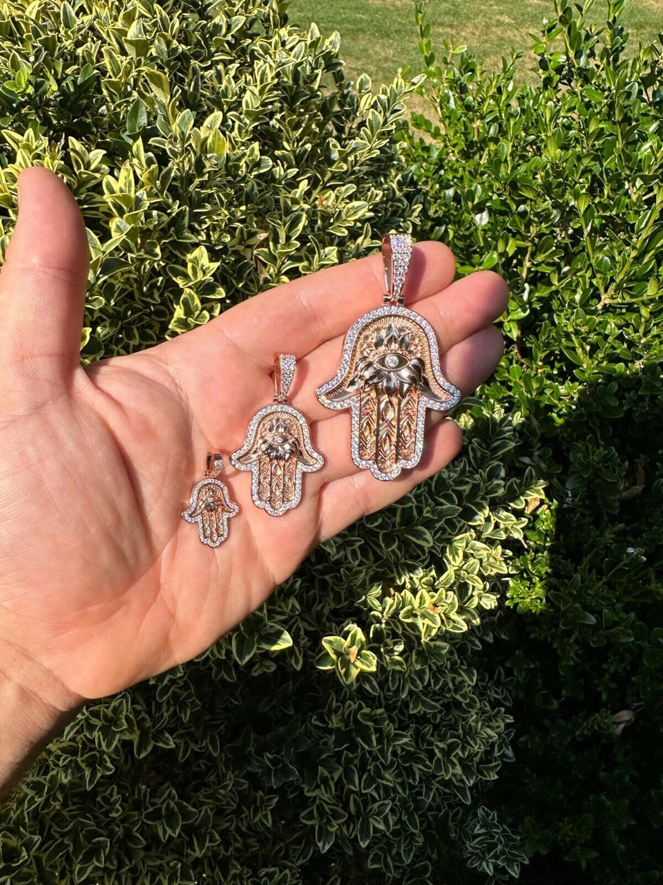 Real Rose Gold & 925 Sterling Silver Hamsa Evil Eye Hand Iced MOISSANITE Pendant 22 Real Rose Gold & 925 Sterling Silver Hamsa Evil Eye Hand Iced MOISSANITE Pendant - Image 20