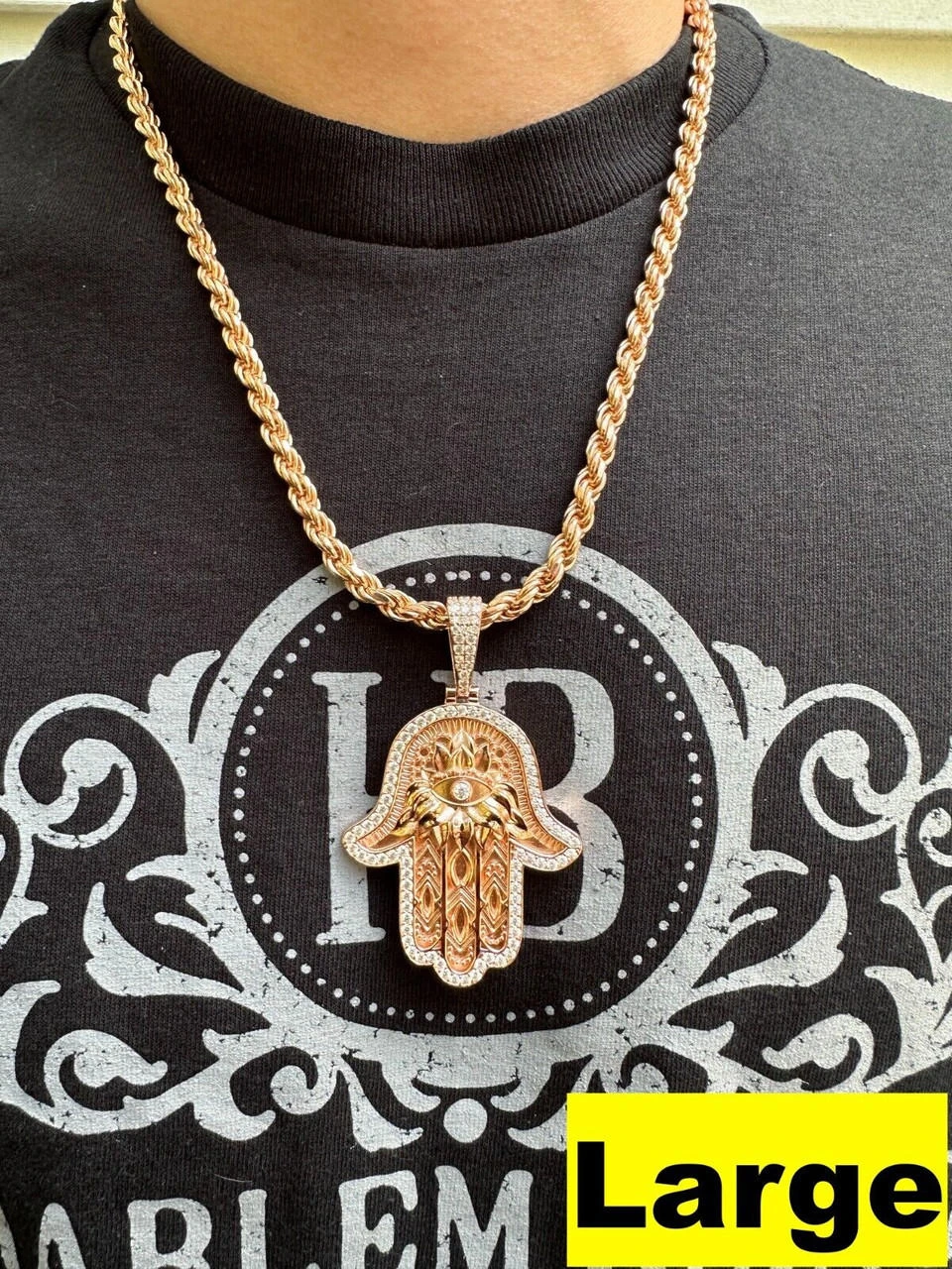 Real Rose Gold & 925 Sterling Silver Hamsa Evil Eye Hand Iced MOISSANITE Pendant 12 Real Rose Gold & 925 Sterling Silver Hamsa Evil Eye Hand Iced MOISSANITE Pendant - Image 10