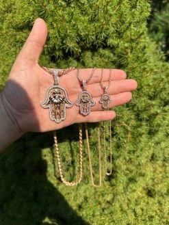 Real Rose Gold & 925 Sterling Silver Hamsa Evil Eye Hand Iced MOISSANITE Pendant 33 Real Rose Gold & 925 Sterling Silver Hamsa Evil Eye Hand Iced MOISSANITE Pendant -Harlem Bling Shop harlembling real rose gold and 925 sterling silver hamsa evil eye hand iced moissanite pendant 41873.1694222578