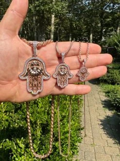 Real Rose Gold & 925 Sterling Silver Hamsa Evil Eye Hand Iced MOISSANITE Pendant 25 Real Rose Gold & 925 Sterling Silver Hamsa Evil Eye Hand Iced MOISSANITE Pendant -Harlem Bling Shop harlembling real rose gold and 925 sterling silver hamsa evil eye hand iced moissanite pendant 57047.1694222449