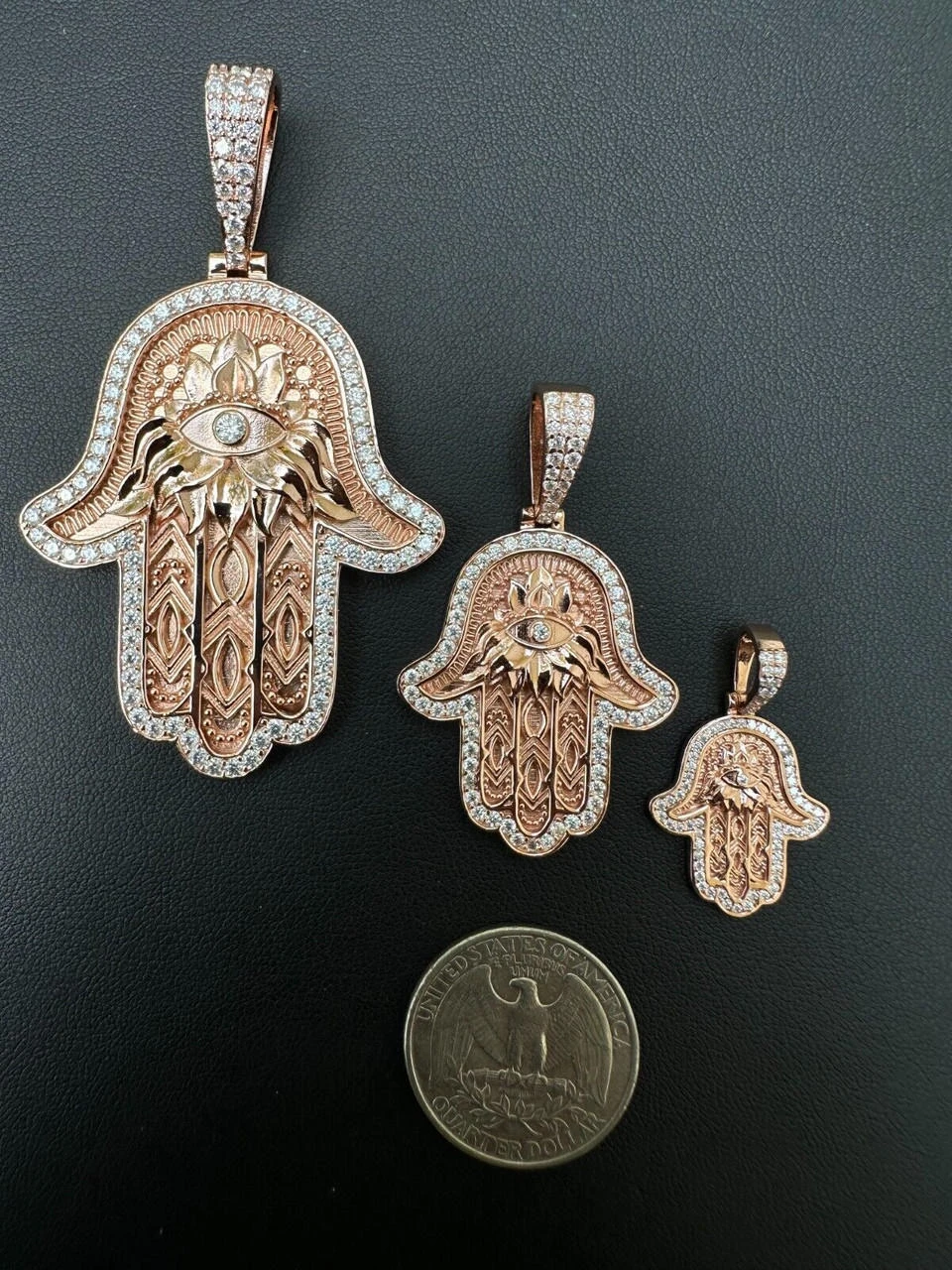 Real Rose Gold & 925 Sterling Silver Hamsa Evil Eye Hand Iced MOISSANITE Pendant 17 Real Rose Gold & 925 Sterling Silver Hamsa Evil Eye Hand Iced MOISSANITE Pendant - Image 15