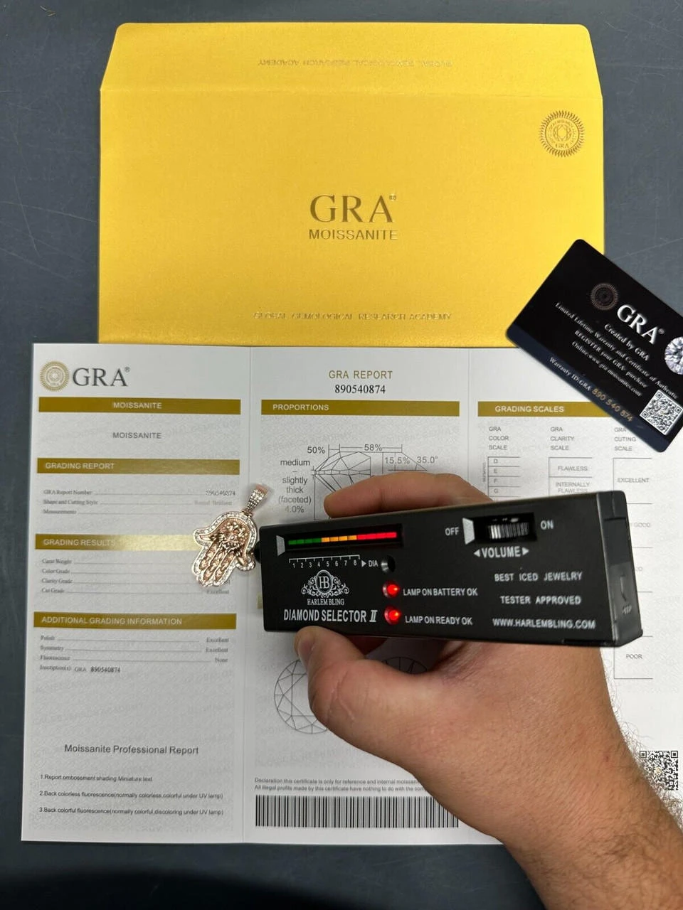 Real Rose Gold & 925 Sterling Silver Hamsa Evil Eye Hand Iced MOISSANITE Pendant 11 Real Rose Gold & 925 Sterling Silver Hamsa Evil Eye Hand Iced MOISSANITE Pendant - Image 9