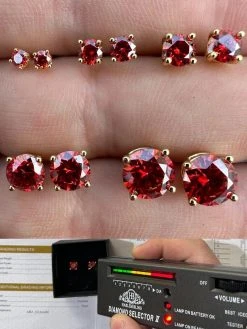 Real Ruby Red Moissanite Screwback Stud Earrings 14k Gold Over 925 Silver 3-8mm