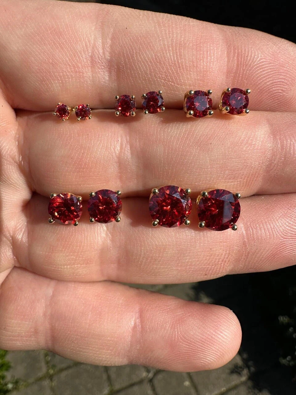Real Ruby Red Moissanite Screwback Stud Earrings 14k Gold Over 925 Silver 3-8mm 4 Real Ruby Red Moissanite Screwback Stud Earrings 14k Gold Over 925 Silver 3-8mm - Image 2