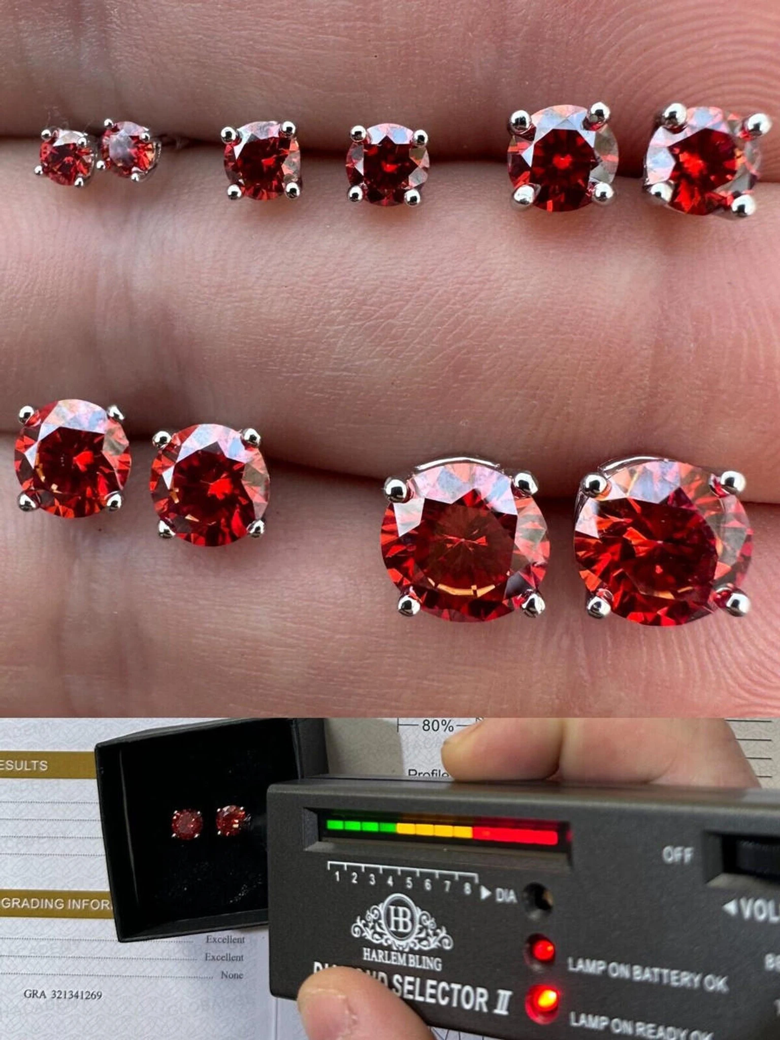 Real Ruby Red Moissanite Screwback Stud Earrings 925 Silver 3-8mm Iced Pass Test 3 Real Ruby Red Moissanite Screwback Stud Earrings 925 Silver 3-8mm Iced Pass Test
