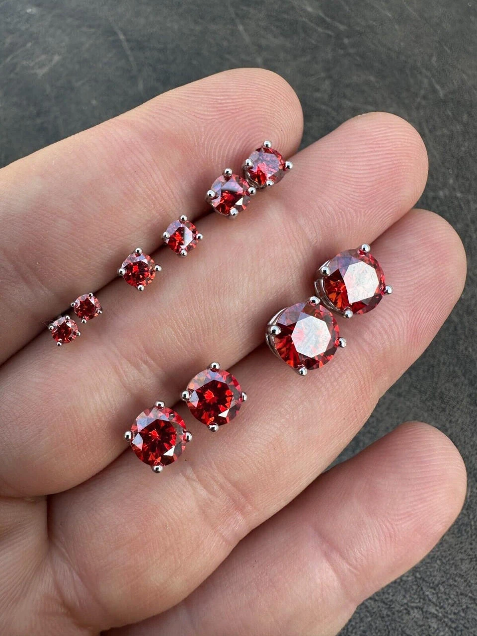 Real Ruby Red Moissanite Screwback Stud Earrings 925 Silver 3-8mm Iced Pass Test 5 Real Ruby Red Moissanite Screwback Stud Earrings 925 Silver 3-8mm Iced Pass Test - Image 3