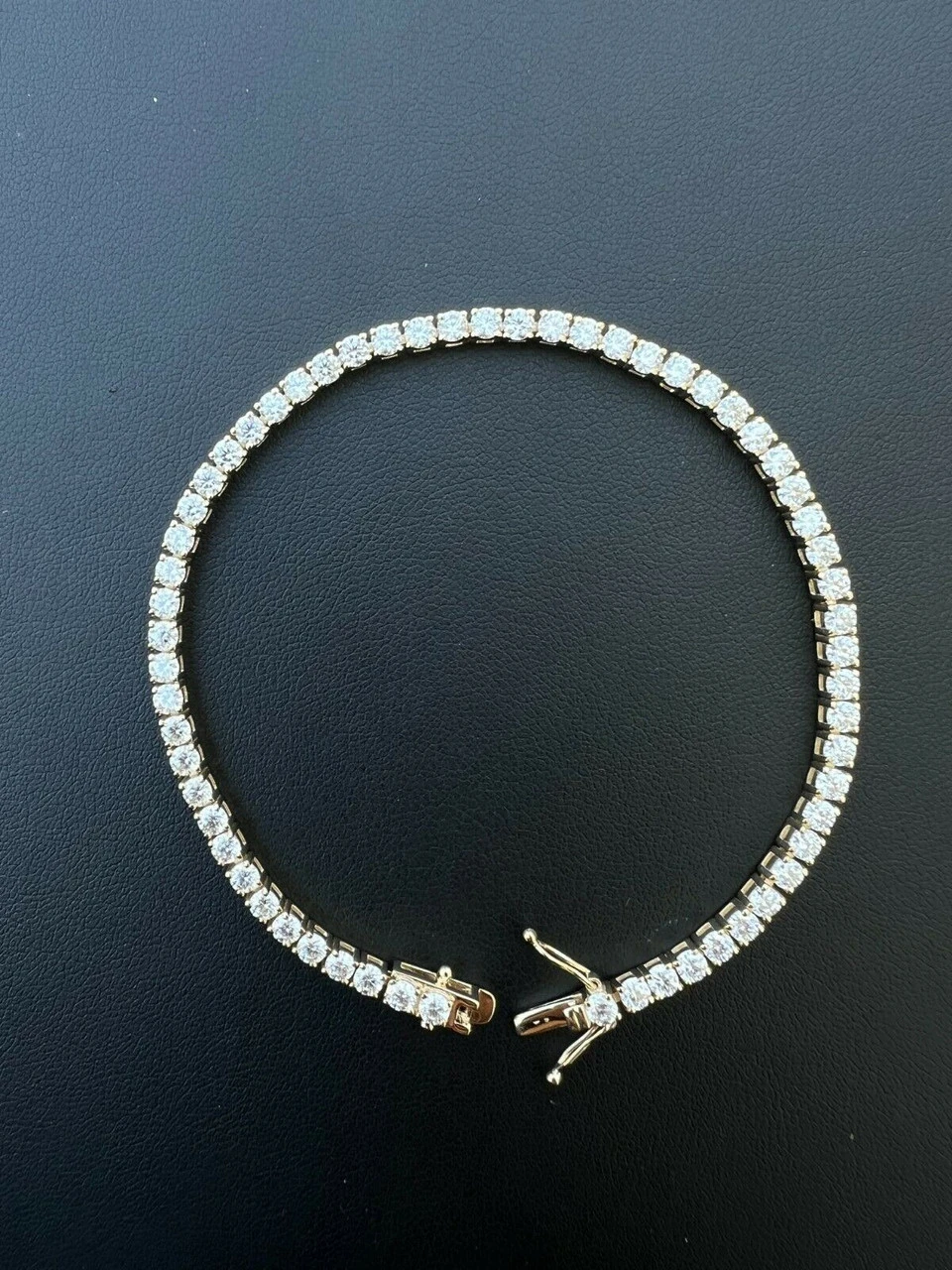 Real Solid 10k Gold 3mm Moissanite Tennis Chain Bracelet - Passes Diamond Tester 4 Real Solid 10k Gold 3mm Moissanite Tennis Chain Bracelet - Passes Diamond Tester - Image 2