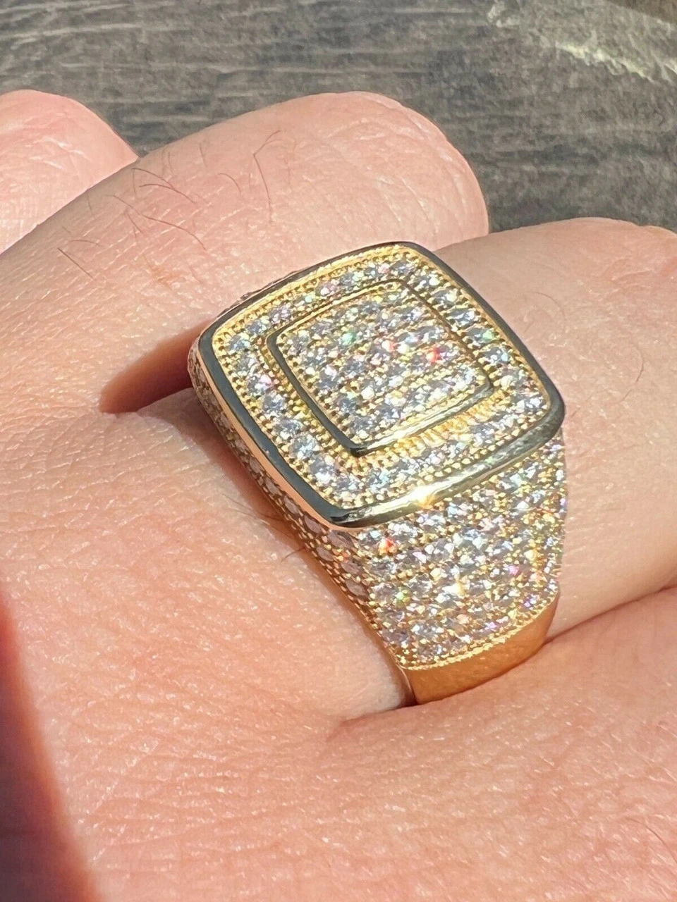 Real Solid 10k Gold Men's Hip Hop Iced Moissanite Ring - Passes Diamond Tester 7 Real Solid 10k Gold Men's Hip Hop Iced Moissanite Ring - Passes Diamond Tester - Image 5