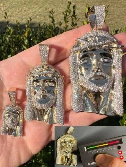 Real Solid 10k Yellow Gold Moissanite Jesus Piece Pendant Iced Hip Hop Necklace