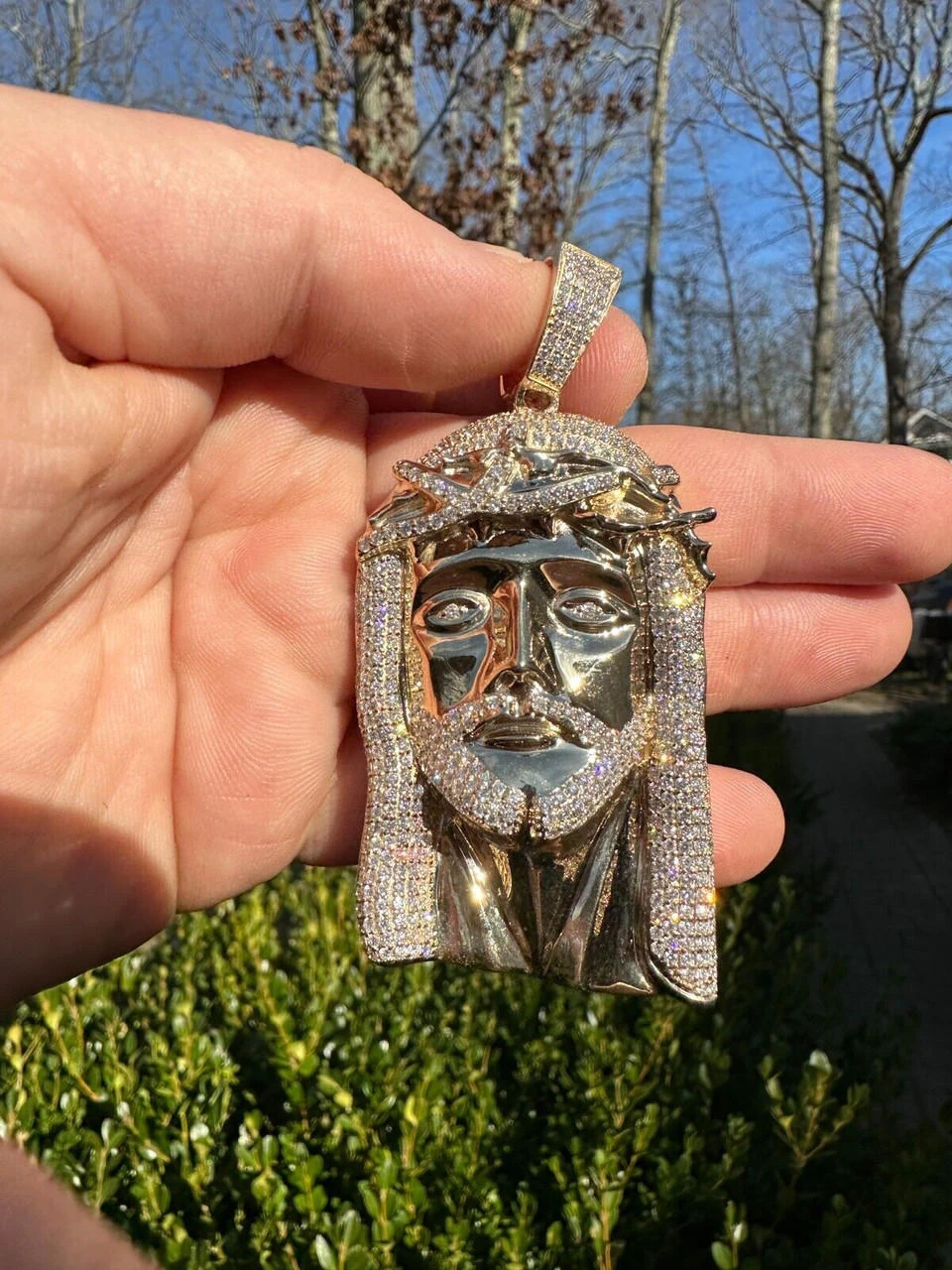 Real Solid 10k Yellow Gold Moissanite Jesus Piece Pendant Iced Hip Hop Necklace 5 Real Solid 10k Yellow Gold Moissanite Jesus Piece Pendant Iced Hip Hop Necklace - Image 3