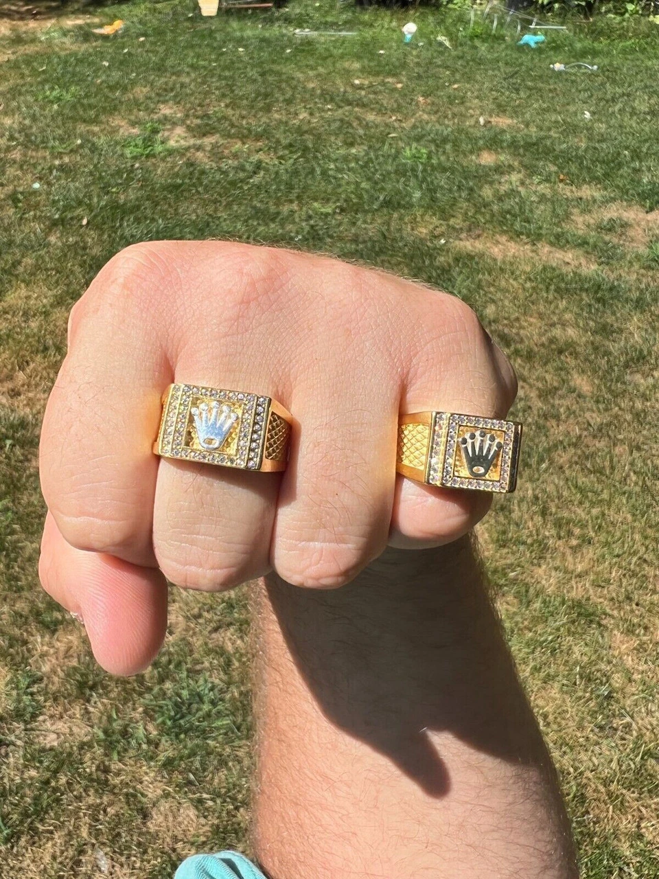 Real Solid 14k Gold Vermeil 925 Sterling Silver Iced Out Crown Diamond Pinky Ring Hip Hop 5 Real Solid 14k Gold Vermeil 925 Sterling Silver Iced Out Crown Diamond Pinky Ring Hip Hop - Image 3