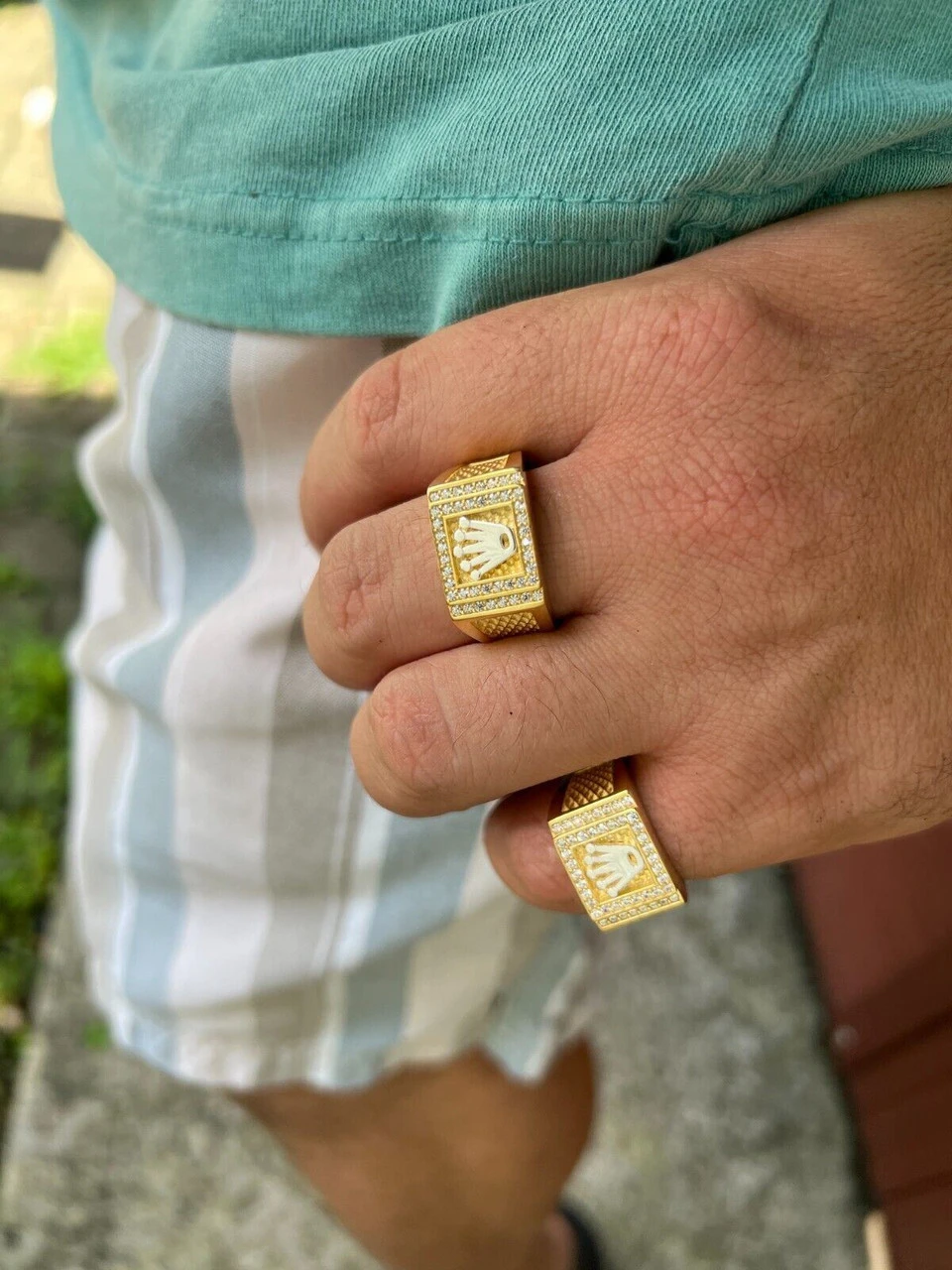 Real Solid 14k Gold Vermeil 925 Sterling Silver Iced Out Crown Diamond Pinky Ring Hip Hop 7 Real Solid 14k Gold Vermeil 925 Sterling Silver Iced Out Crown Diamond Pinky Ring Hip Hop - Image 5