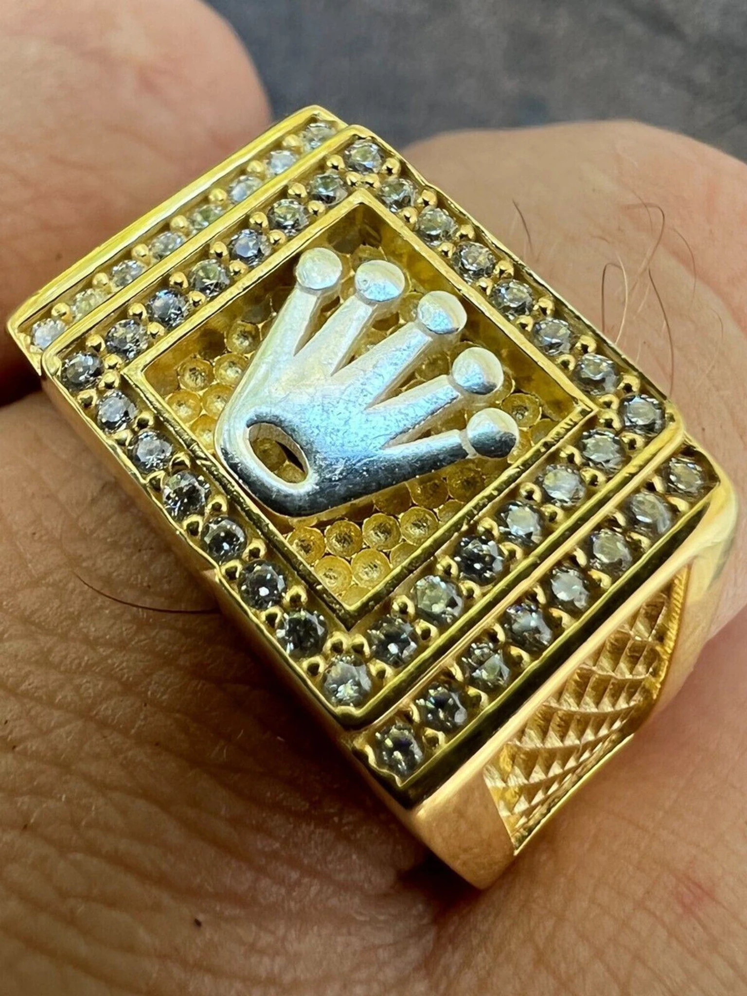 Real Solid 14k Gold Vermeil 925 Sterling Silver Iced Out Crown Diamond Pinky Ring Hip Hop 3 Real Solid 14k Gold Vermeil 925 Sterling Silver Iced Out Crown Diamond Pinky Ring Hip Hop