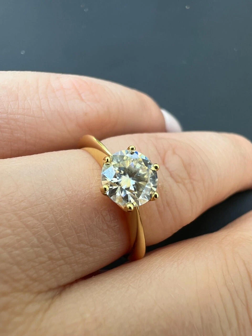 Real Solid 14k Yellow Gold 2ct 8mm VVS D Moissanite Engagement Solitaire Ring 9 Real Solid 14k Yellow Gold 2ct 8mm VVS D Moissanite Engagement Solitaire Ring - Image 7