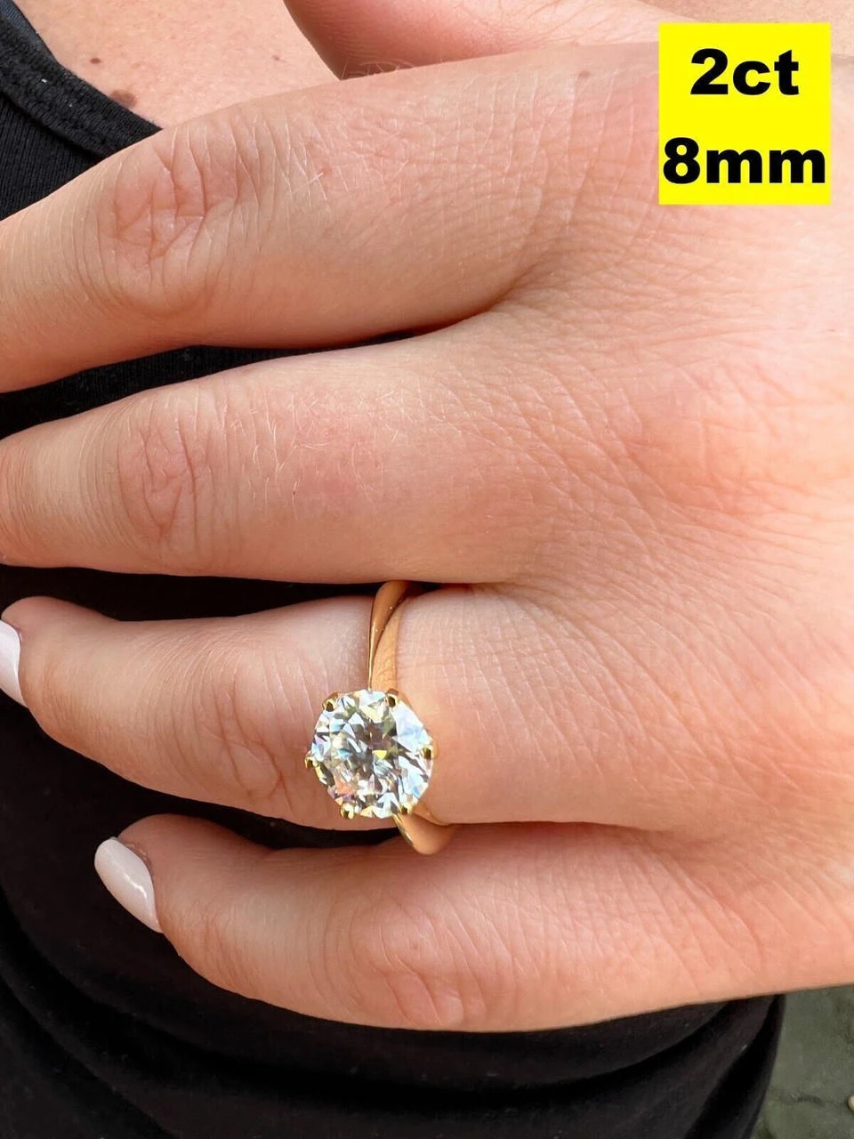 Real Solid 14k Yellow Gold 2ct 8mm VVS D Moissanite Engagement Solitaire Ring 8 Real Solid 14k Yellow Gold 2ct 8mm VVS D Moissanite Engagement Solitaire Ring - Image 6