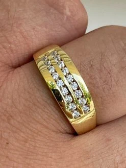 Real Solid 925 Silver 14k Gold Vermeil Diamond Ring Iced Pinky Or Wedding Band