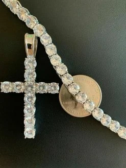 Real Solid 925 Silver 6mm Single Row Tennis Chain W. Cross Icy Bust Down HEAVY 16 Real Solid 925 Silver 6mm Single Row Tennis Chain W. Cross Icy Bust Down HEAVY -Harlem Bling Shop harlembling real solid 925 silver 6mm single row tennis chain w cross icy bust down heavy 25083.1664394174