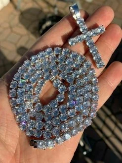 Real Solid 925 Silver 6mm Single Row Tennis Chain W. Cross Icy Bust Down HEAVY 18 Real Solid 925 Silver 6mm Single Row Tennis Chain W. Cross Icy Bust Down HEAVY -Harlem Bling Shop harlembling real solid 925 silver 6mm single row tennis chain w cross icy bust down heavy 36613.1664397771