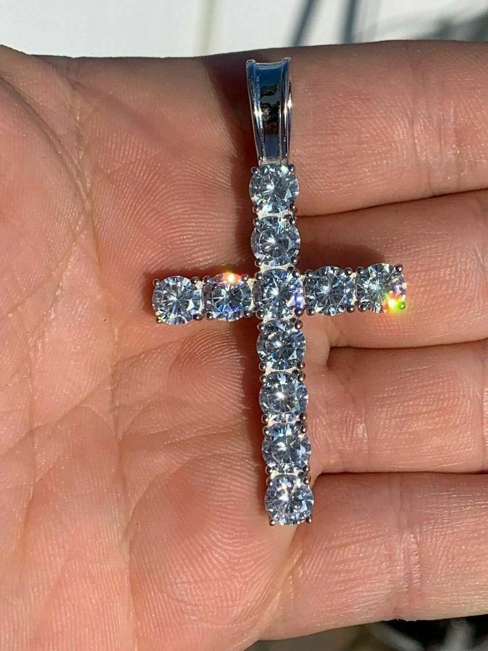 Real Solid 925 Silver 6mm Single Row Tennis Chain W. Cross Icy Bust Down HEAVY 4 Real Solid 925 Silver 6mm Single Row Tennis Chain W. Cross Icy Bust Down HEAVY - Image 2