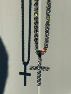 Real Solid 925 Silver 6mm Single Row Tennis Chain W. Cross Icy Bust Down HEAVY 25 Real Solid 925 Silver 6mm Single Row Tennis Chain W. Cross Icy Bust Down HEAVY -Harlem Bling Shop harlembling real solid 925 silver 6mm single row tennis chain w cross icy bust down heavy 99288.1665670178