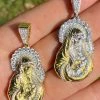 Real Solid 925 Silver & 14k Gold Virgin Mary Iced Diamond Pendant Mens Hip Hop
