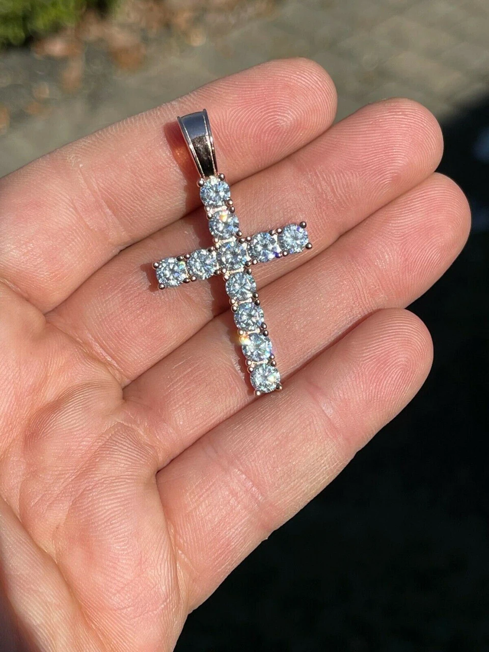 Real Solid 925 Silver & 14k Rose Gold Tennis Cross Pendant Diamond Iced Necklace 13 Real Solid 925 Silver & 14k Rose Gold Tennis Cross Pendant Diamond Iced Necklace - Image 11