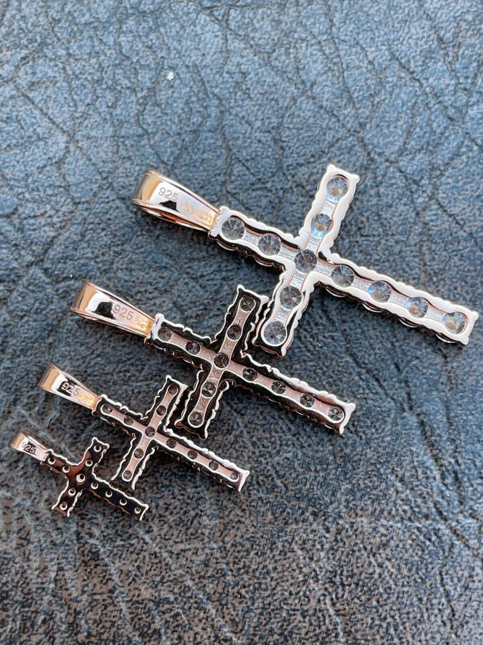 Real Solid 925 Silver & 14k Rose Gold Tennis Cross Pendant Diamond Iced Necklace 8 Real Solid 925 Silver & 14k Rose Gold Tennis Cross Pendant Diamond Iced Necklace - Image 6