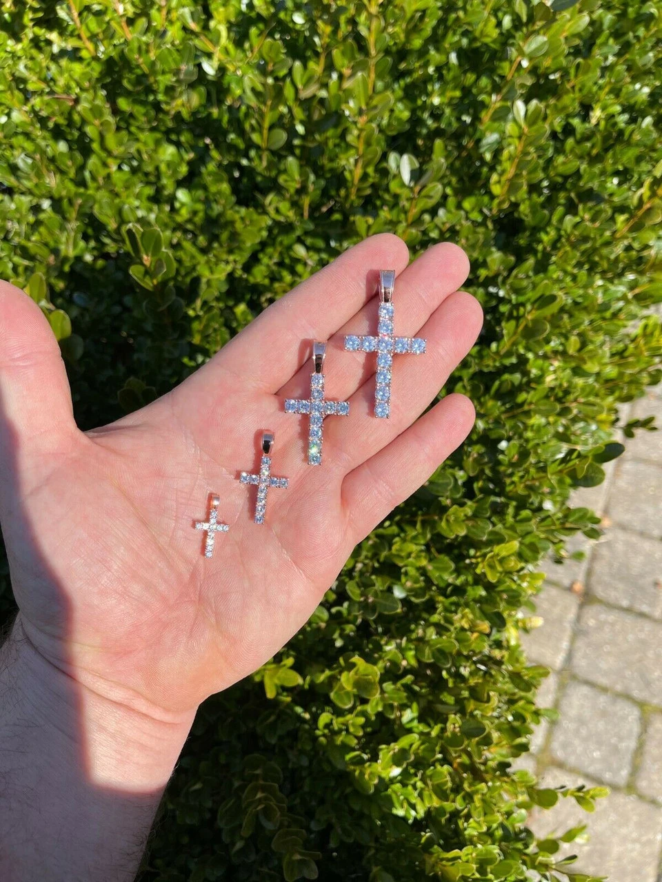 Real Solid 925 Silver & 14k Rose Gold Tennis Cross Pendant Diamond Iced Necklace 5 Real Solid 925 Silver & 14k Rose Gold Tennis Cross Pendant Diamond Iced Necklace - Image 3