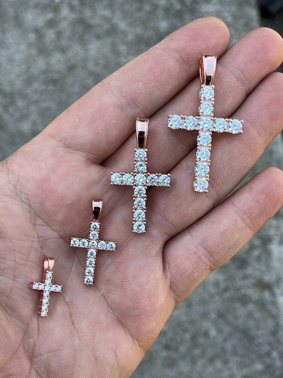 Real Solid 925 Silver & 14k Rose Gold Tennis Cross Pendant Diamond Iced Necklace 4 Real Solid 925 Silver & 14k Rose Gold Tennis Cross Pendant Diamond Iced Necklace - Image 2