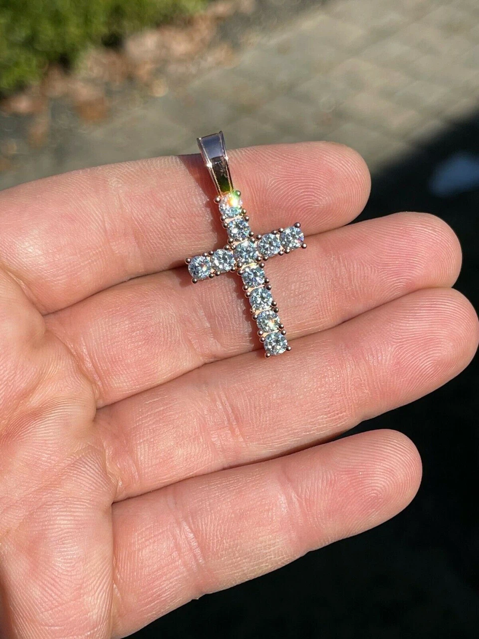 Real Solid 925 Silver & 14k Rose Gold Tennis Cross Pendant Diamond Iced Necklace 12 Real Solid 925 Silver & 14k Rose Gold Tennis Cross Pendant Diamond Iced Necklace - Image 10