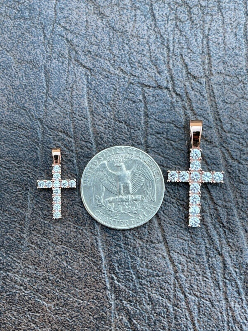 Real Solid 925 Silver & 14k Rose Gold Tennis Cross Pendant Diamond Iced Necklace 10 Real Solid 925 Silver & 14k Rose Gold Tennis Cross Pendant Diamond Iced Necklace - Image 8