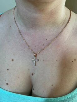 Real Solid 925 Silver & 14k Rose Gold Tennis Cross Pendant Diamond Iced Necklace 18 Real Solid 925 Silver & 14k Rose Gold Tennis Cross Pendant Diamond Iced Necklace -Harlem Bling Shop harlembling real solid 925 silver and 14k rose gold tennis cross pendant diamond iced necklace 93999.1664387289