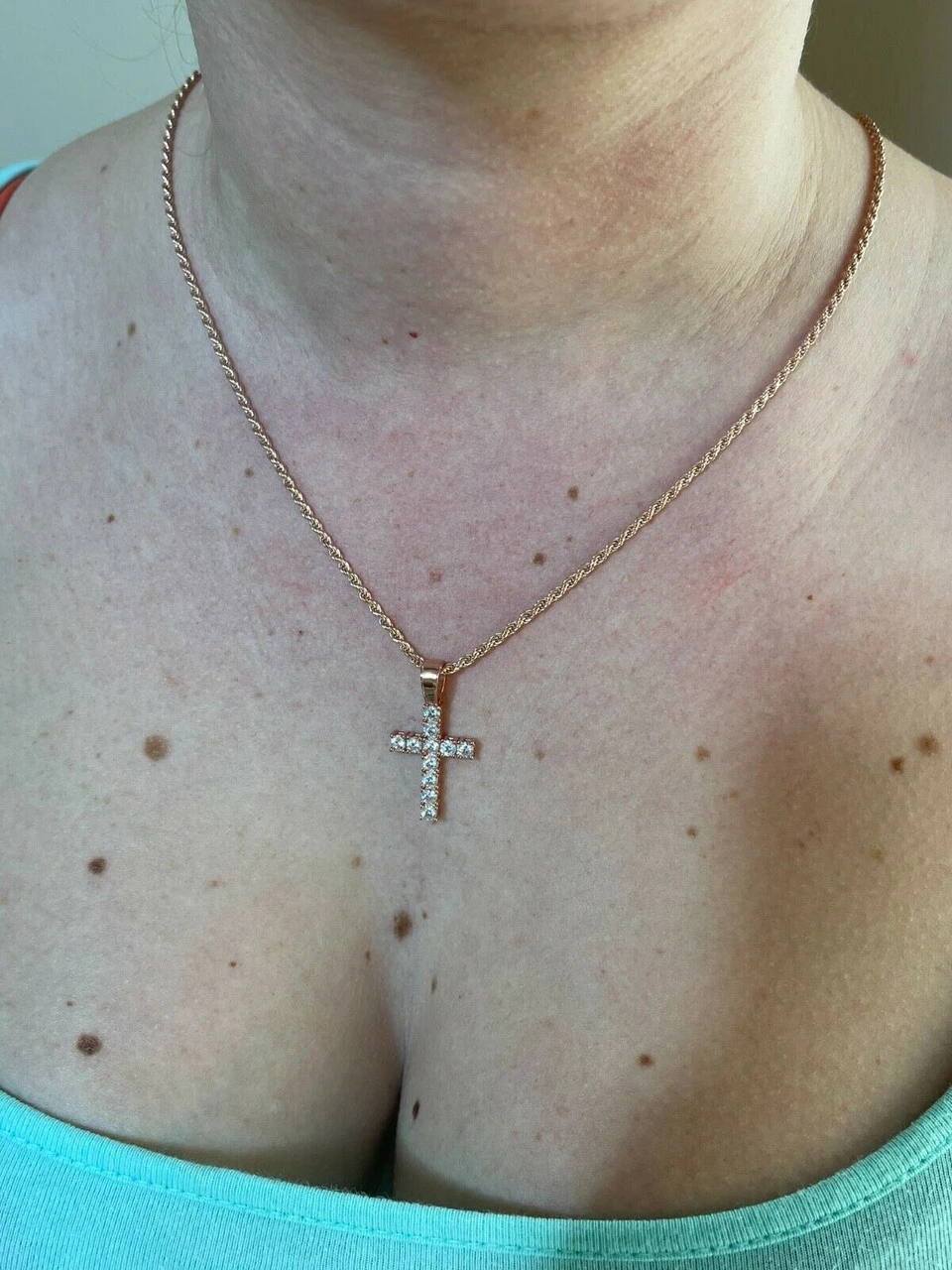Real Solid 925 Silver & 14k Rose Gold Tennis Cross Pendant Diamond Iced Necklace 7 Real Solid 925 Silver & 14k Rose Gold Tennis Cross Pendant Diamond Iced Necklace - Image 5