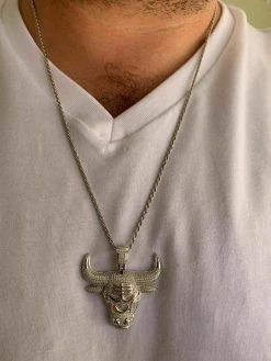 Real Solid 925 Silver Chicago Bulls Iced Pendant Chain 1.5x1.5" Icy Jordan Piece 17 Real Solid 925 Silver Chicago Bulls Iced Pendant Chain 1.5x1.5" Icy Jordan Piece -Harlem Bling Shop harlembling real solid 925 silver chicago bulls iced pendant chain 1.5x1.5 icy jordan piece 06183.1664375622