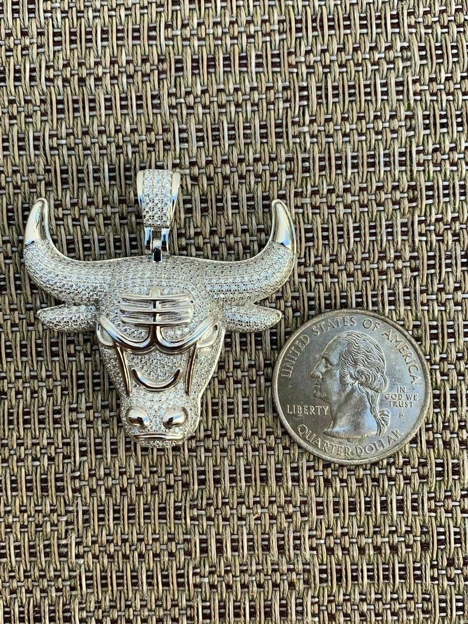 Real Solid 925 Silver Chicago Bulls Iced Pendant Chain 1.5x1.5" Icy Jordan Piece 12 Real Solid 925 Silver Chicago Bulls Iced Pendant Chain 1.5x1.5" Icy Jordan Piece - Image 10